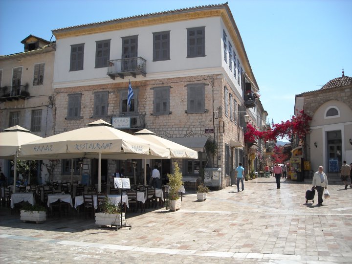 Buildings, streets and cafe in Greece