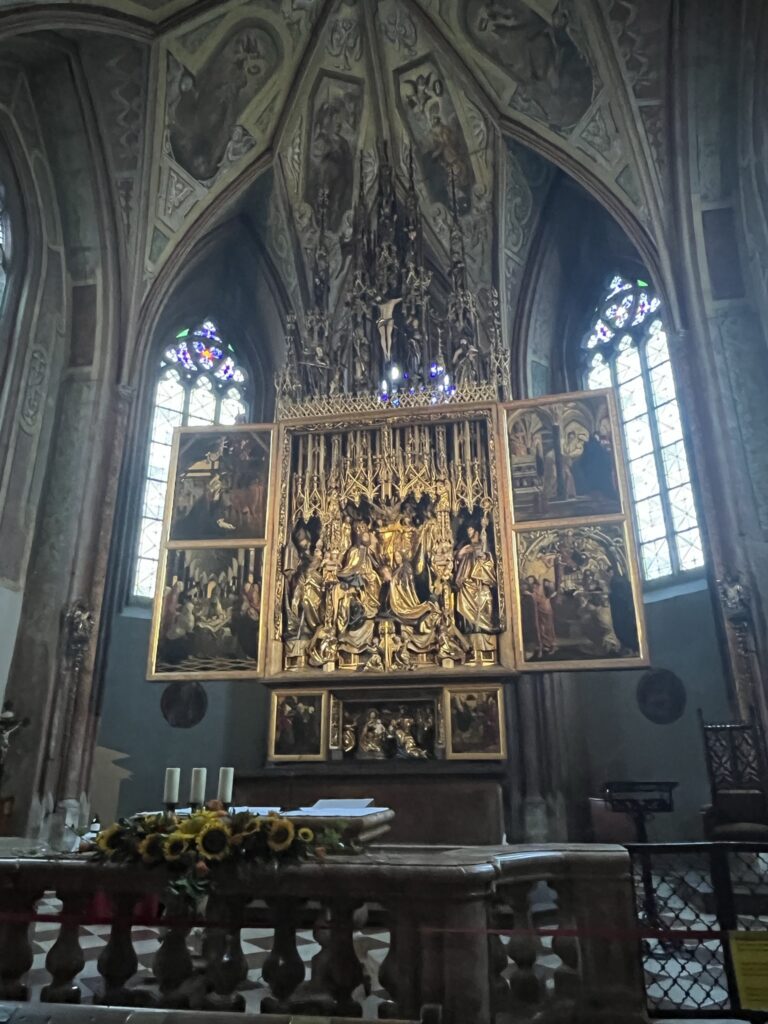 Inside church in Saint Wolfgang with altar