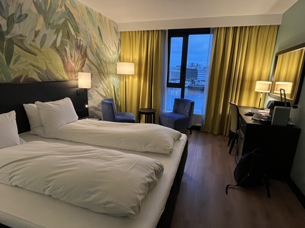 hotel room in alesund with harbor view