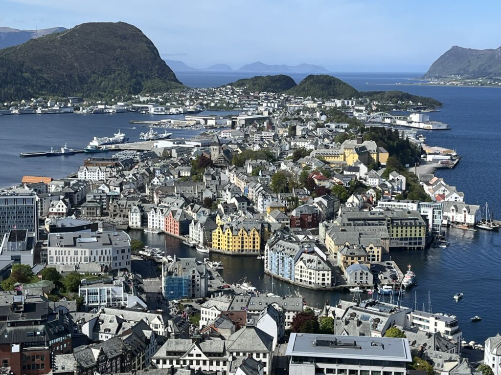 View of water and mountains in Alesund