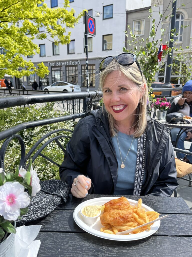 Girl eating fish and chips