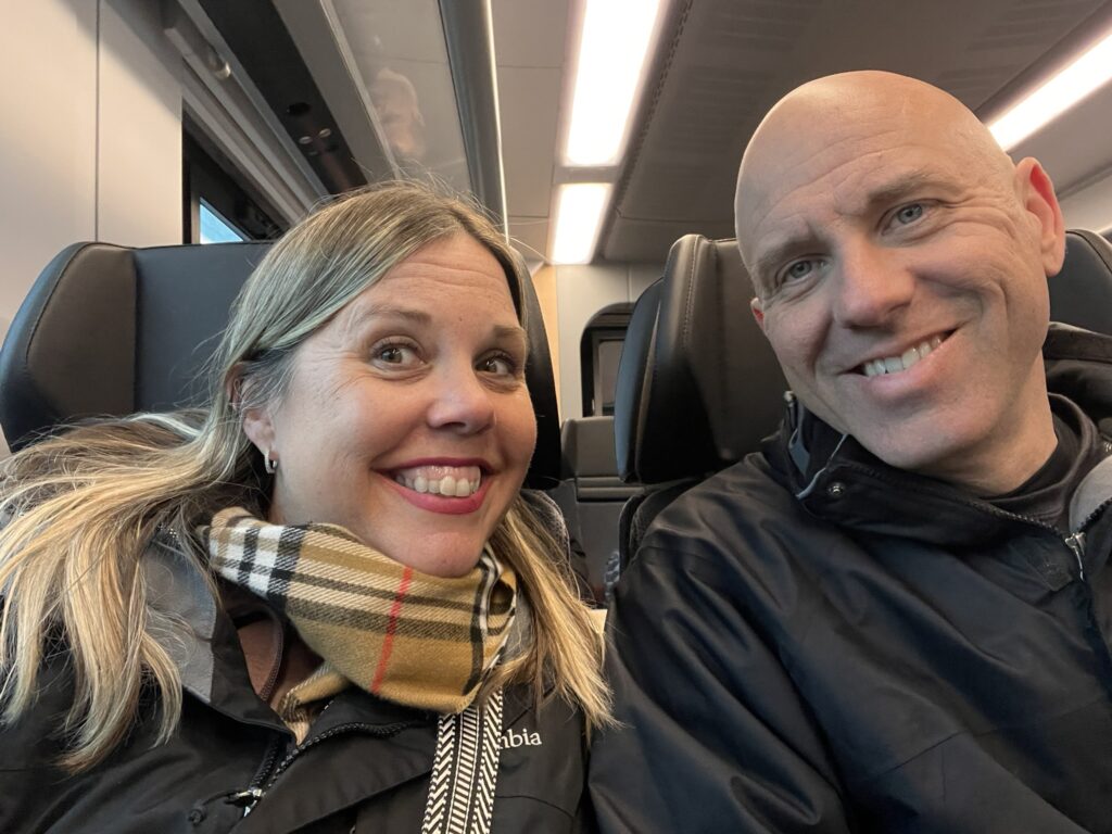 Two people on a train
