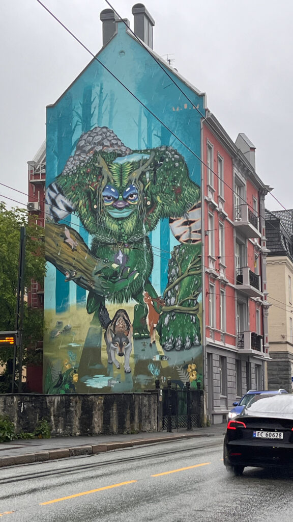 Street art a wolf and troll in Bergen