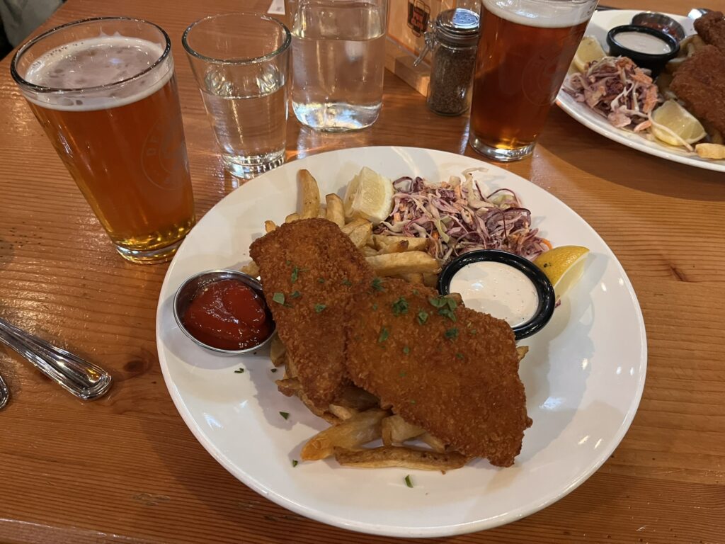 Deschutes Brewery beer and fish and chips
